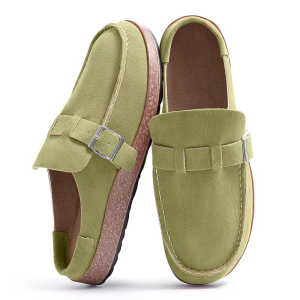 Evshine Women's Fashion Clogs Slippers with Adjustable Buckle Soft Insole Men Flat Mules Suede Beach Shoes Comfy House Slippers