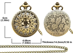 Vintage Bronze Steampunk Cutout Engraving Quartz Pocket Watch Necklace Pendant Clock Chain Men Women Chain Gift