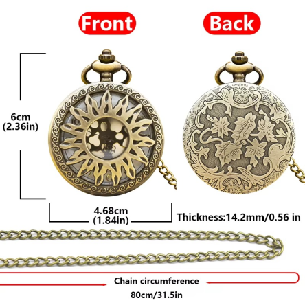 Vintage Bronze Steampunk Cutout Engraving Quartz Pocket Watch Necklace Pendant Clock Chain Men Women Chain Gift