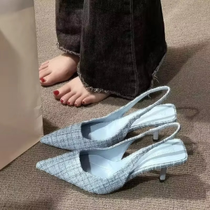 Fashion brand designed knitted platform heels for women, pointed-toe party shoes, comfortable large-size summer stiletto sandals